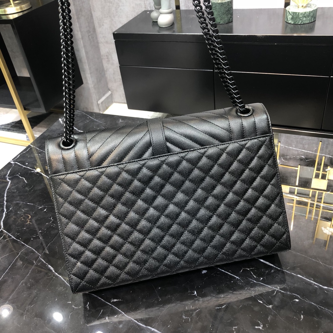 Saint Laurent Envelope Large Grain Quilted Calfskin Handbag Black 487198 Black